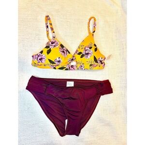 Pink Olympic Gold  Bikini Top & Hipster Medium Coverage Bikini Bottom New